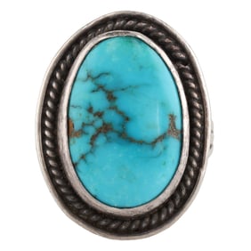 Cortez H. Navajo Sterling Turquoise Ring Sz. 7.25