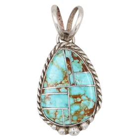 T. Benally Navajo Sterling #8 Turquoise Inlay Pendant