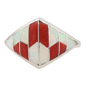 Pawned Vintage Zuni Sterling Coral Opal Ring Sz. 7