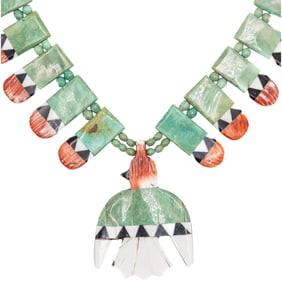 MUST SEE Santo Domingo Sterling Multi Stone Inlay Bird Necklace