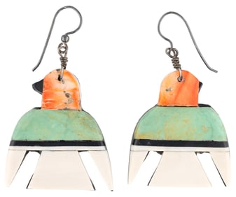 MUST SEE Santo Domingo Sterling Multi Stone Inlay Bird Earrings