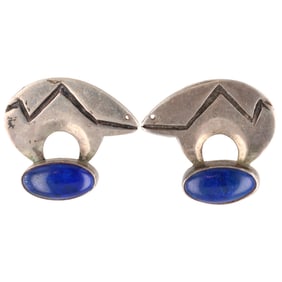 Michael Kirk Isleta Tiwa Sterling Lapis Heartline Bear Earrings