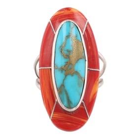 Julius Manuelito Navajo Sterling Multi Stone Inlay Ring Sz. 8