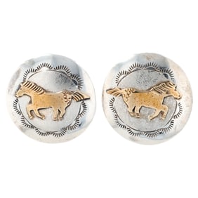 Robert Johnson Navajo Sterling 12K Gold Fill Horse Overlay Earrings