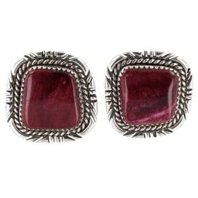 Signed RH Navajo Sterling Purple Spiny Oyster Earrings