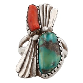 Signed LV Navajo Sterling Multi Stone Ring Sz. 7