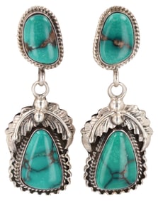 Running Bear Sterling Green Turquoise Earrings