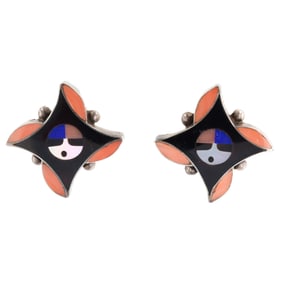 Yolanda Laate Zuni Sterling Multi Stone Sunface Earrings