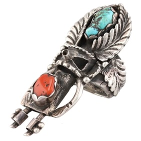 Signed Southwestern Sterling Multi Stone Kachina Ring Sz. 8.25