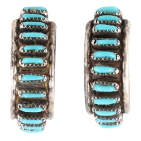 Vintage Zuni Sterling Needlepoint Turquoise Earrings