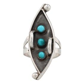 Navajo Sterling Turquoise Shadowbox Ring Sz. 8