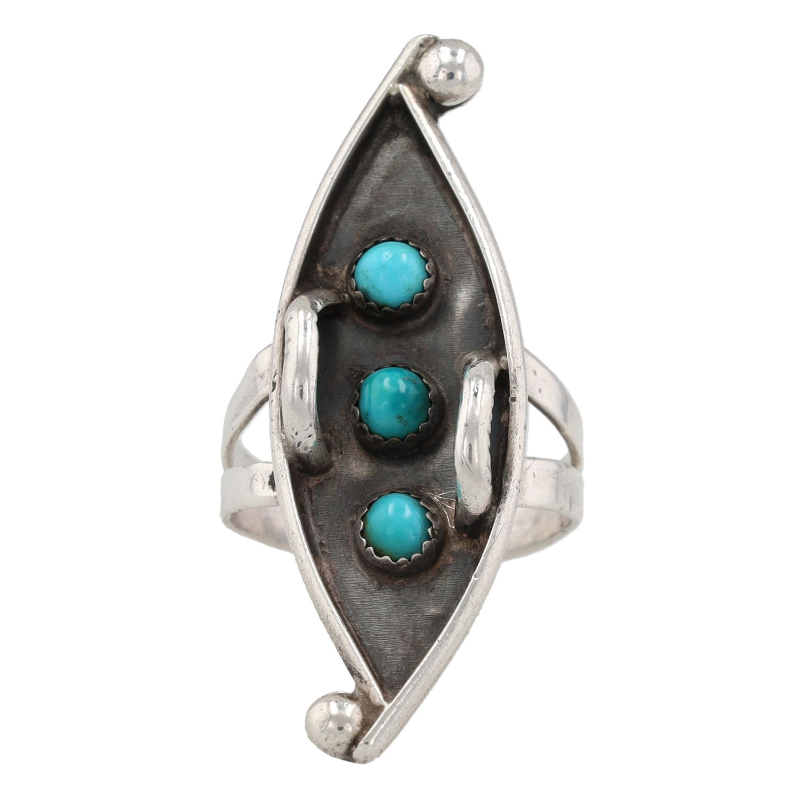 Navajo Sterling Turquoise Shadowbox Ring Sz. 8 (1 of 5)