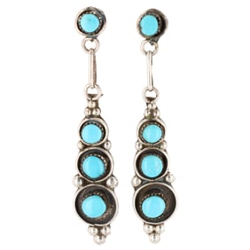 Signed VB Zuni Sterling Turquoise Earrings