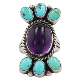Vintage Navajo Sterling Multi Stone Ring Sz. 6.5