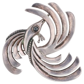 Antonio Pineda Taxco 970 Silver Onyx Bird Brooch
