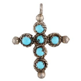 Vintage Navajo Sterling Turquoise Cross Pendant