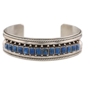 Ernest & Vivnita Bewanika Zuni Sterling Lapis Cuff Bracelet