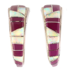 Signed CJ Navajo Sterling Multi Stone Inlay Earrings