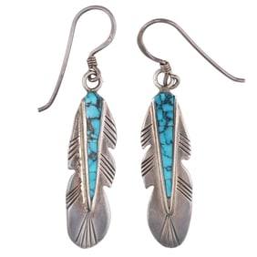 Vintage Navajo Sterling Turquoise Inlay Earrings