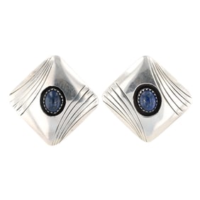 Patricia Platero Navajo Lapis Sterling Shadowbox Earrings