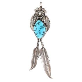 Vintage Navajo Sterling Turquoise Dangle Pendant