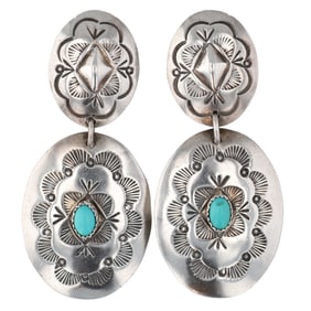 Ben Shiley Navajo Sterling Turquoise Concho Earrings