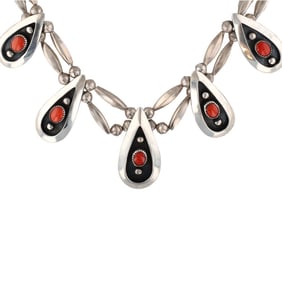 Vintage Navajo Sterling Shadowbox Coral Choker