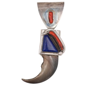 Lutz Whitebird Navajo Sterling Multi Stone Claw Pendant