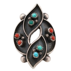 Zigned HBC Zuni Sterling Coral Turquoise Ring Sz. 7.25