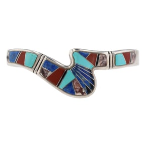 Calvin Begay Navajo Sterling Multi Stone Inlay Cuff
