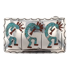 Signed I Navajo Sterling Crushed Kokopelli Belt Buckle