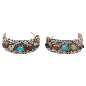 Vintage Navajo Sterling Multi Stone Earrings
