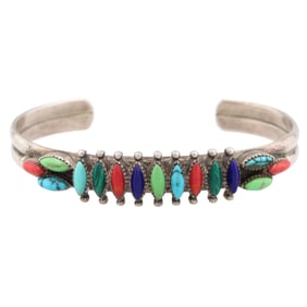 Southwestern Sterling Multi Stone Cuff Bracelet