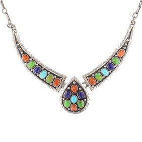 Pictograph Navajo Sterling Multi Stone Necklace