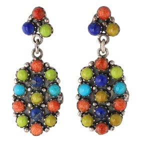 Vintage Navajo Sterling Multi Stone Earrings