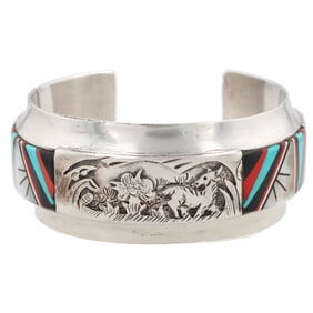Tommy Jackson Navajo Sterling Storyteller Inlay Cuff