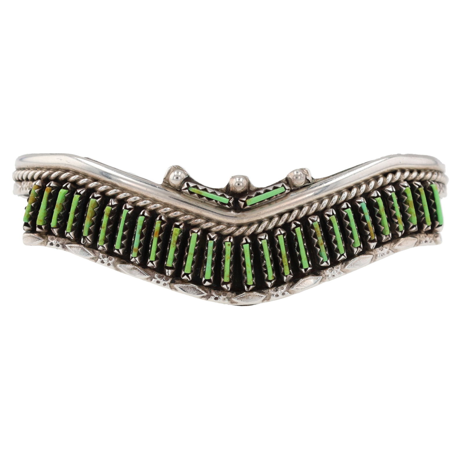 Helen Harrison Navajo Sterling Needlepoint Gaspeite Cuff: Helen Harrison Navajo Sterling Needlepoint Gaspeite Cuff 15g