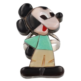 Paula Leekity Zunitoon Sterling Mickey Mouse Inlay Ring Sz. 9.5
