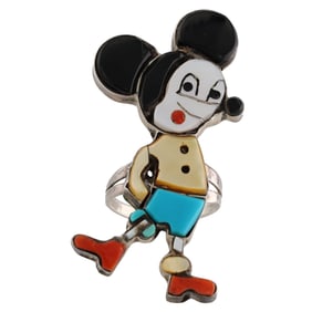 Carol Kee Navajo Sterling Mickey Mouse Inlay Ring Sz. 8
