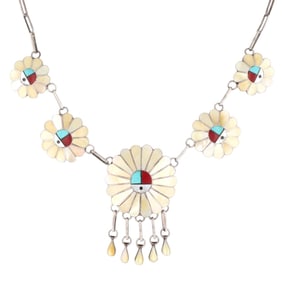 LL Dickson Zuni Sterling Multi Stone Sunface Necklace