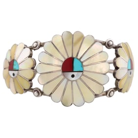 LL Dickson Zuni Sterling Multi Stone Sunface Cuff Bracelet