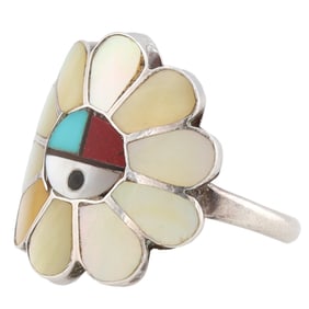 LL Dickson Zuni Sterling Multi Stone Sunface Ring Sz. 6.5