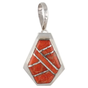 John Mike Navajo Sterling Orange Jasper Pendant