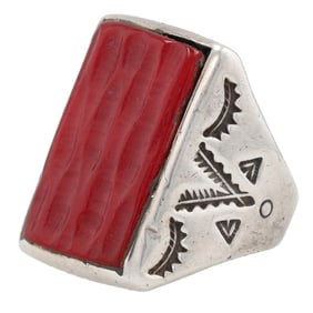 Bell Trading Post Sterling Coral Ring Sz. 9.25