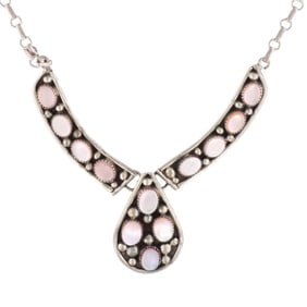 Charlie Pauline Hannaweeke Zuni Sterling Mother of Pearl Necklace