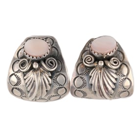 Signed ANB Navajo Sterling Mother Of Pearl Earrings