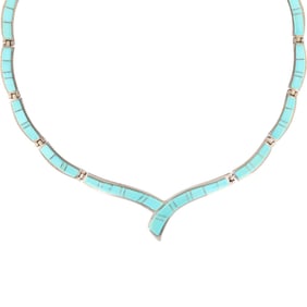 Calvin Begay Navajo Sterling Turquoise Inlay Necklace