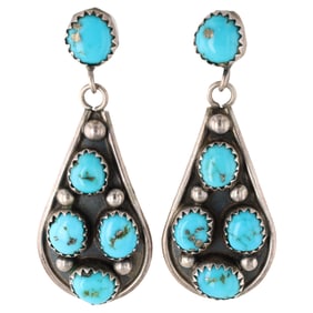 Vintage Navajo Sterling Bisbee Turquoise Earrings