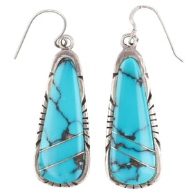 Bernice Bonney Navajo Sterling Turquoise Inlay Earrings