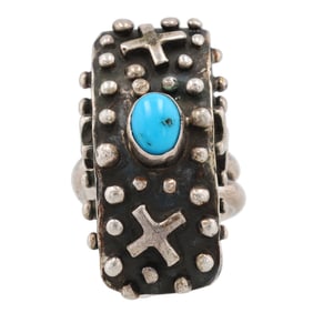 Emer Thompson Navajo Sterling Turquoise Adjustable Ring